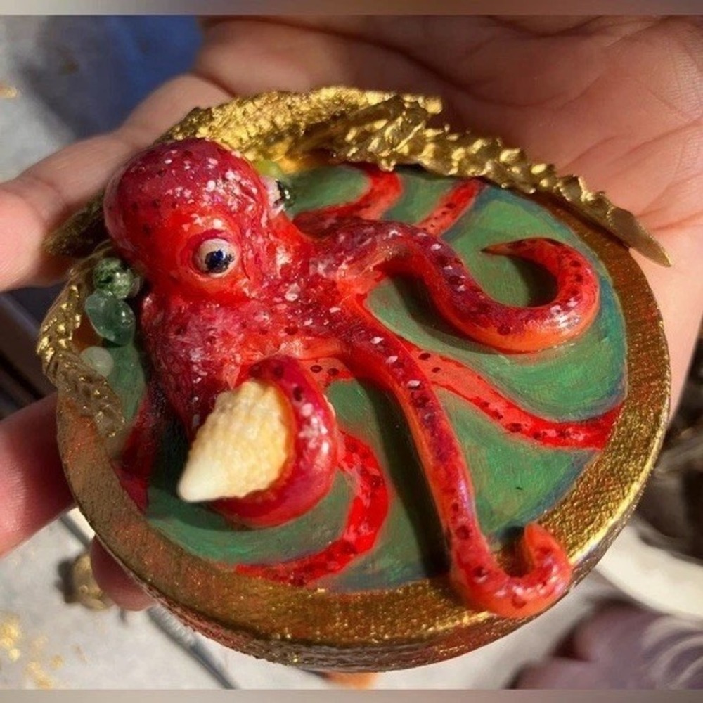 Original painting Octopus Sculpture Art Red Figurine Unique Home Decor Artettina